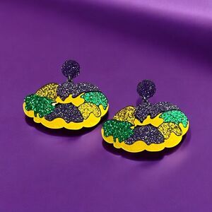 Mardi Gras Festive King Cake Acrylic Earrings